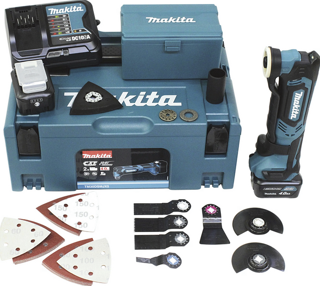 Makita Akku-Multifunktionswerkzeug TM30DSMJX5, 2x 4,0 Ah + Lader + Zubehör Set
