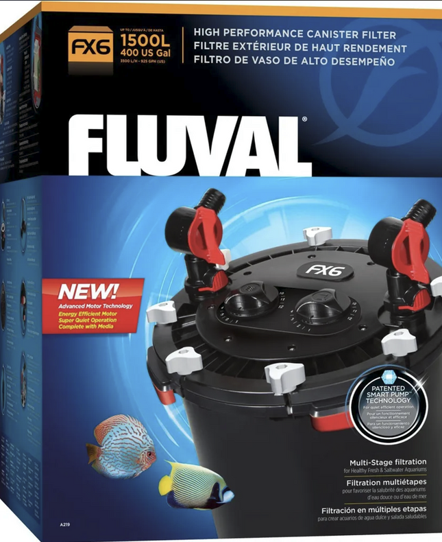 Fluval FX6 Außenfilter für Aquarien bis 1500 L, 3500 l/h, 52,5 x 40 x 38 cm
