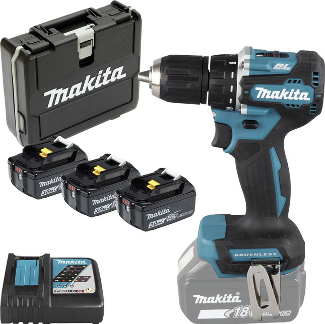 Makita Akku Bohrschrauber DDF487RFE3 mit 3 Akkus 18 V 3,0 Ah Ladegerät Koffer