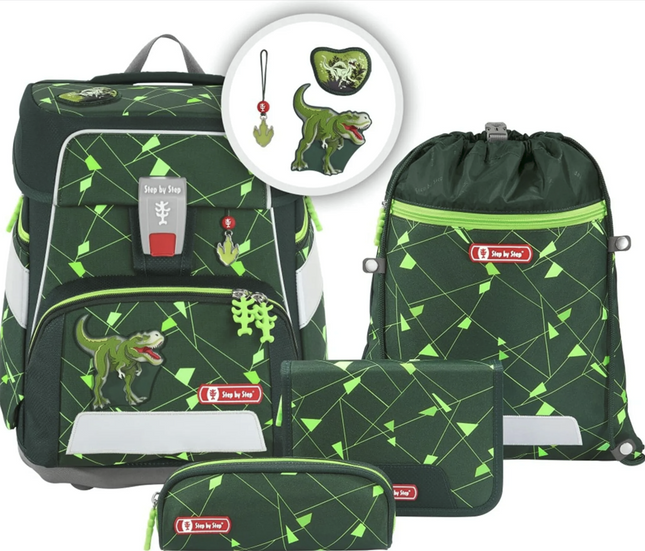 Step by Step Space Shine Schulranzen Set 5 tlg Dino Night Jungen Rucksack Grün